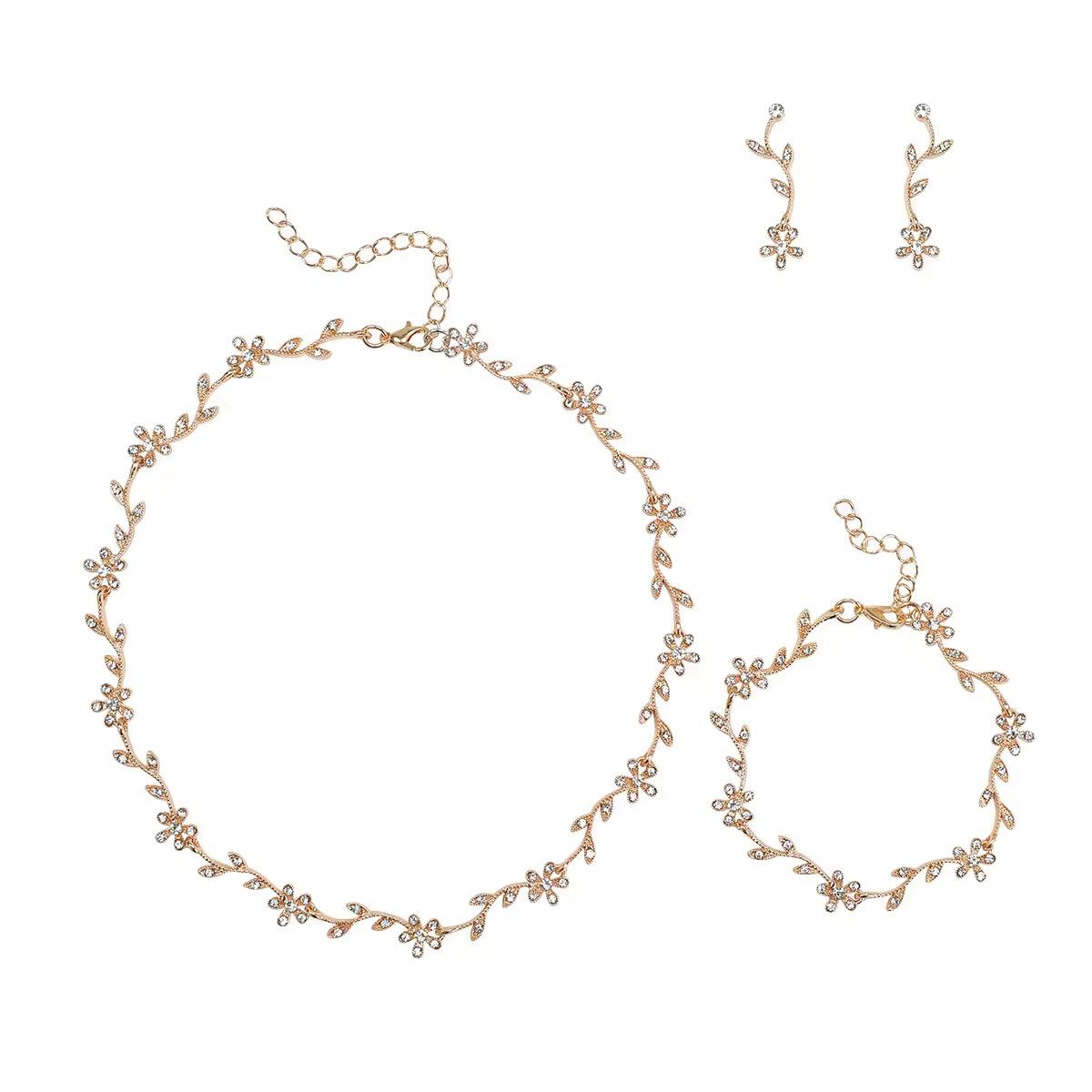 Luxury 4-Piece Set Light Fashionable Diamond Leaves Necklace