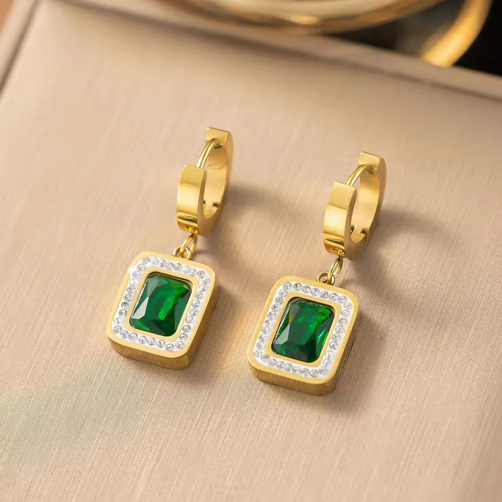 18K Gold Plated Emerald Earrings