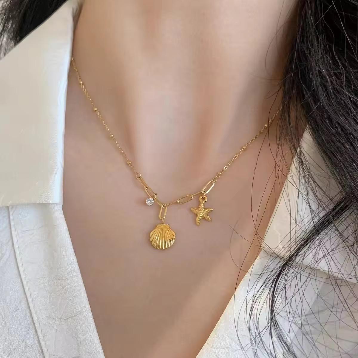 18K Gold Plated Shell Starfish Beach Necklace
