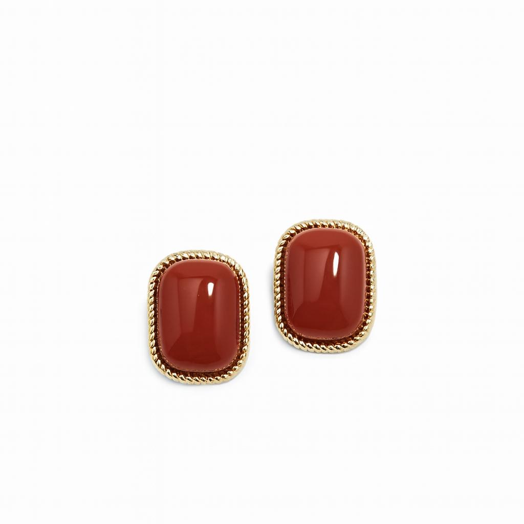 Stunning Red Gemstone Rectangle Stud Earrings
