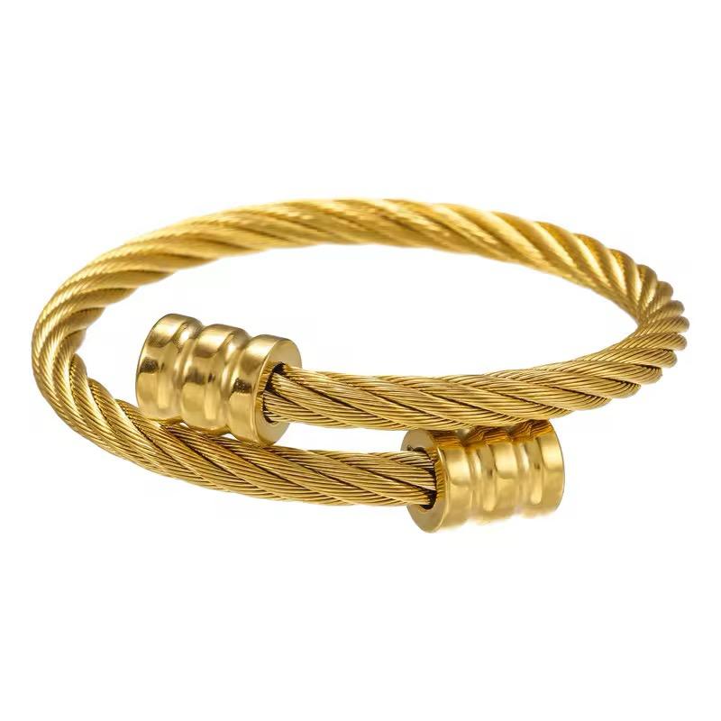 18K Gold Plated Twisted Cable Cuff Bracelet – Modern Adjustable Design
