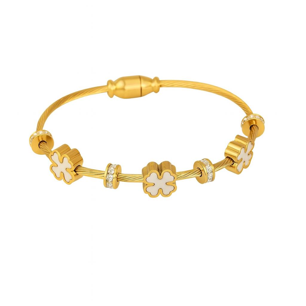 18K Gold Plated Butterfly Four Leaf Clover Bracelet Bangles