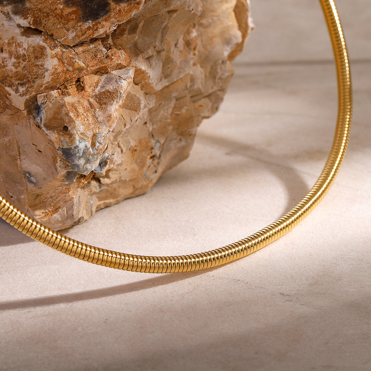 18K Gold Women Necklace Round Snake Bone Chain Necklace