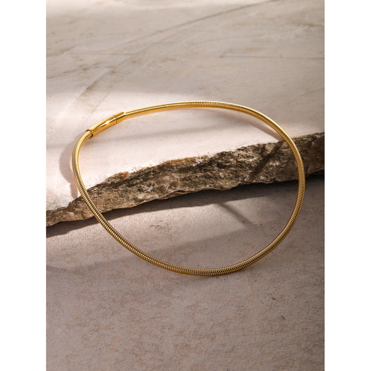 18K Gold Women Necklace Round Snake Bone Chain Necklace