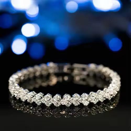 Diamond Gold Silver Plated Tennis Bracelet