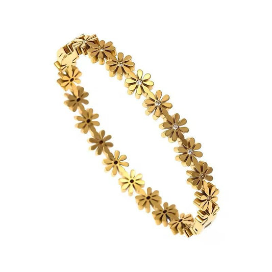 18K Gold Plated Flower Bracelet Bangles