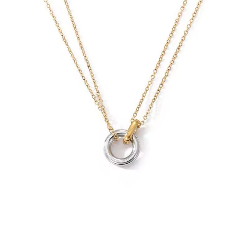 18K Gold Plated Double Circle Double Layer Chain Necklace