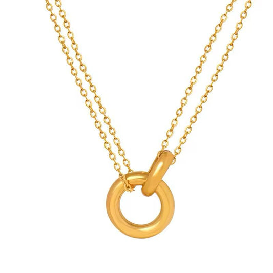 18K Gold Plated Double Circle Double Layer Chain Necklace