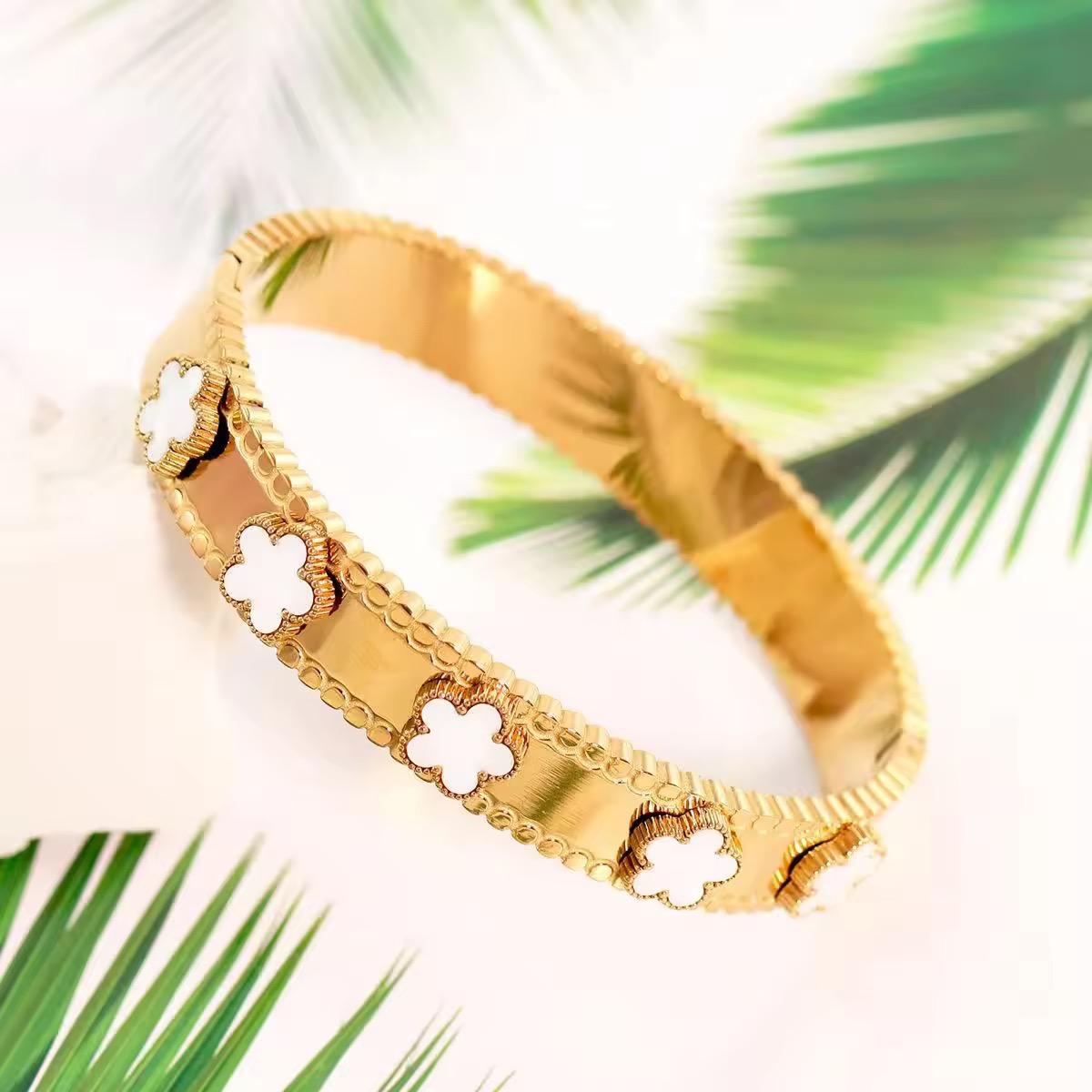 18K Gold Plated Clover Five-leaf Bangles Bracelet