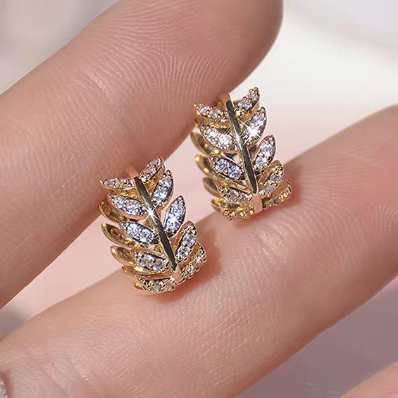 Leaf Design Cubic Zirconia Earrings