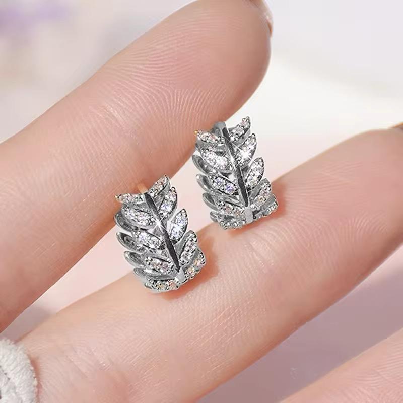 Leaf Design Cubic Zirconia Earrings