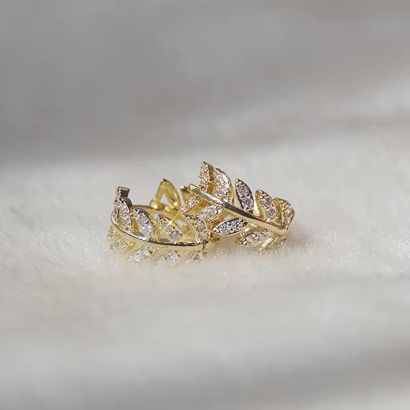 Leaf Design Cubic Zirconia Earrings