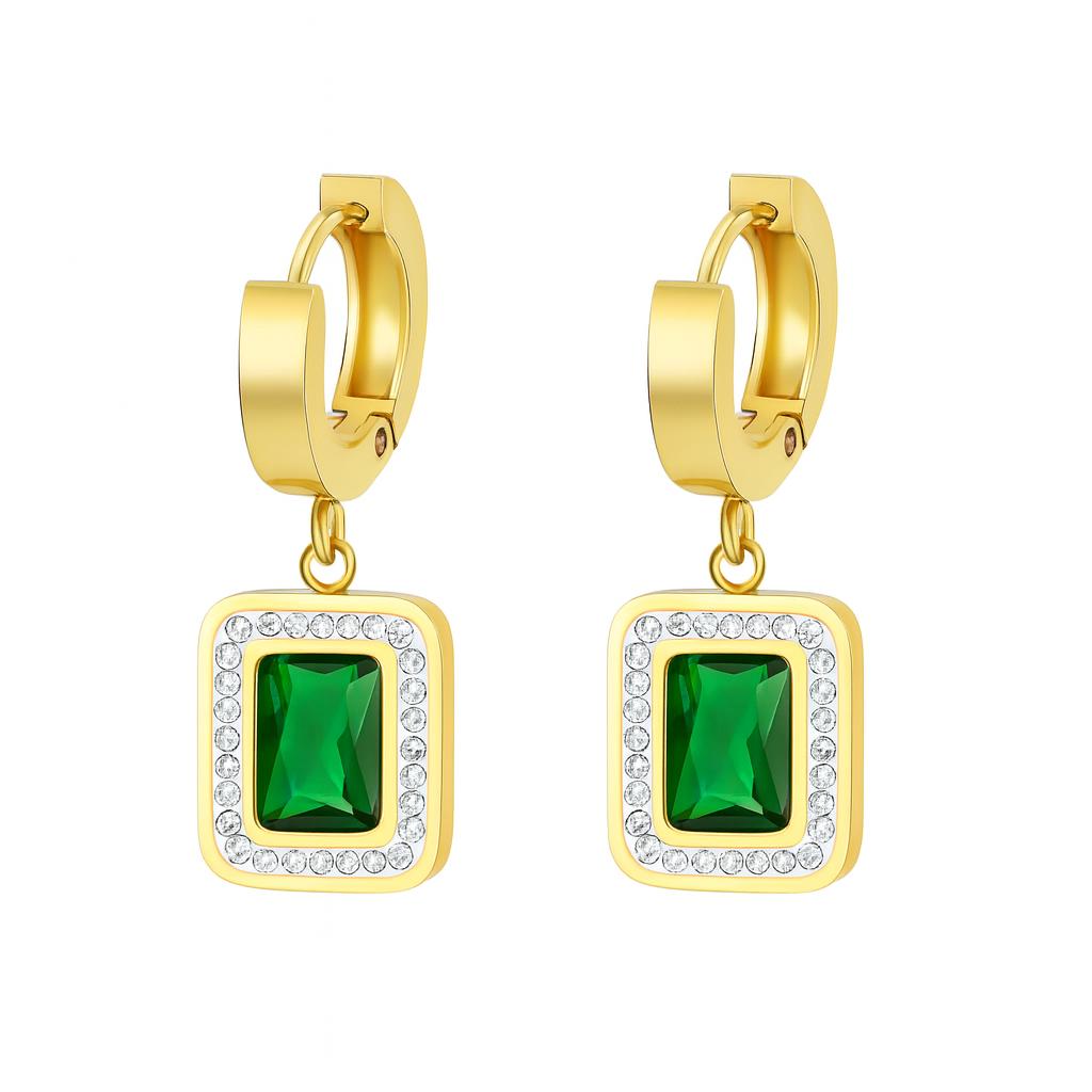 18K Gold Plated Emerald Earrings