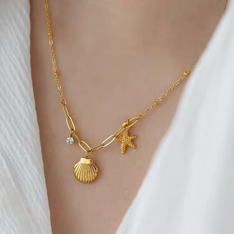 18K Gold Plated Shell Starfish Beach Necklace