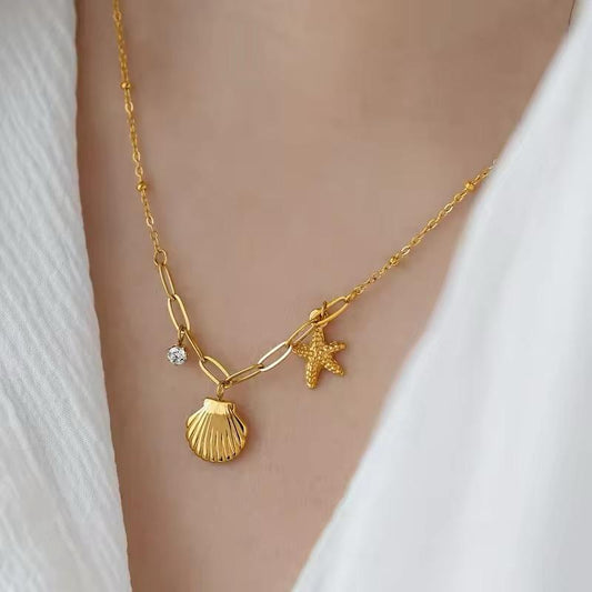 18K Gold Plated Shell Starfish Beach Necklace