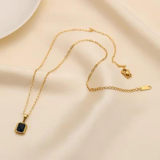 18K  Gold Plated Stainless Steel Blue-green Champagne Colour Zircon Hip Hop Necklace