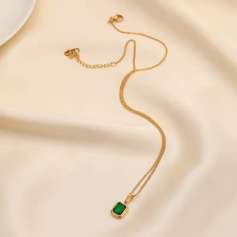 18K  Gold Plated Stainless Steel Blue-green Champagne Colour Zircon Hip Hop Necklace