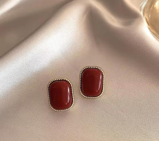 Stunning Red Gemstone Rectangle Stud Earrings