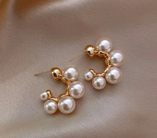 Cluster Pearl Hoop Earrings