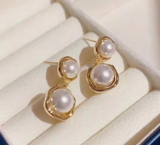 double-pearl drop earrings