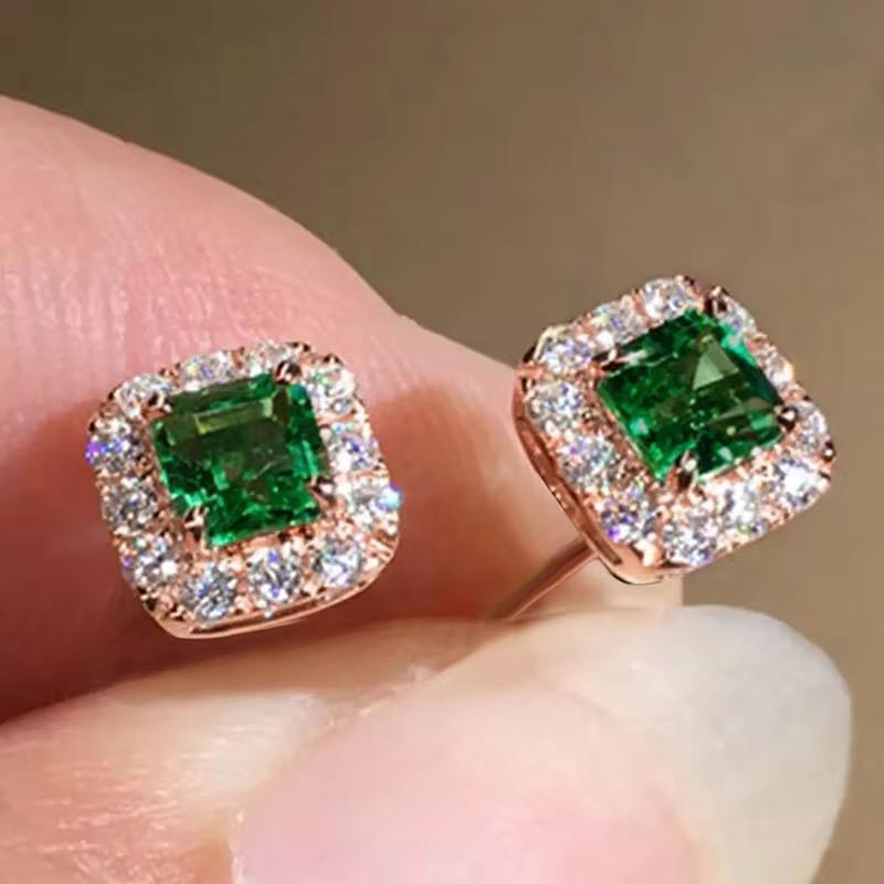 18K Gold Plated Green Diamond Earrings