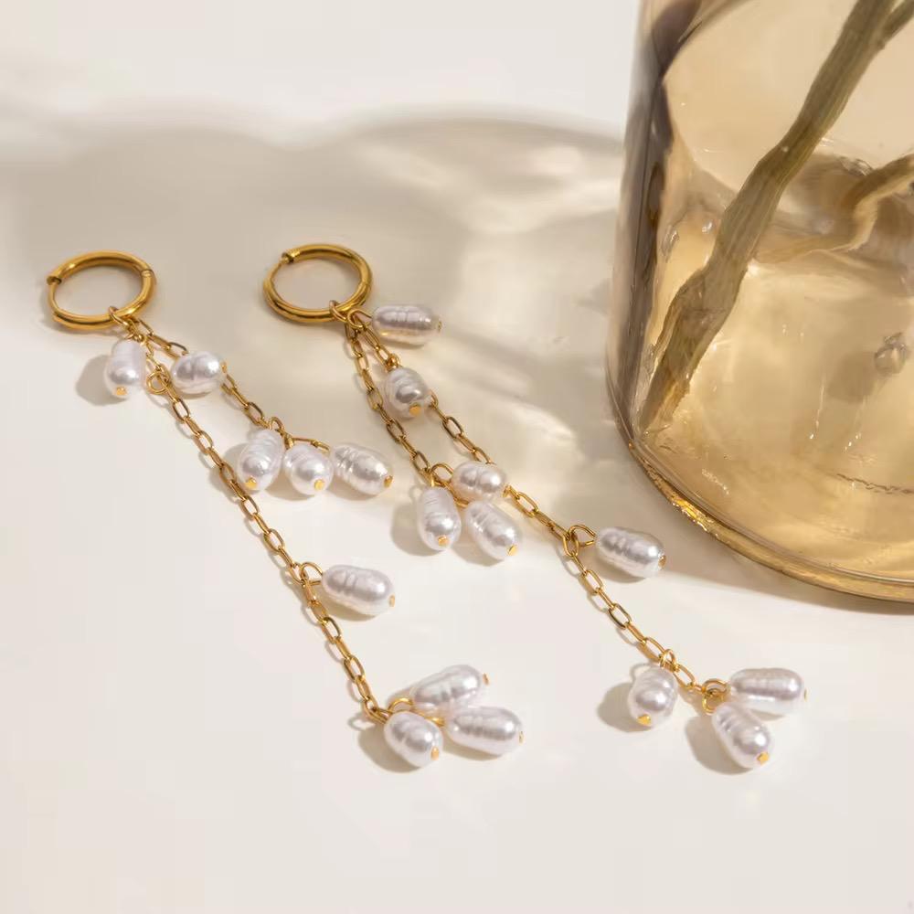 Gold Chain Drop Earrings with Freshwater Pearl Charms